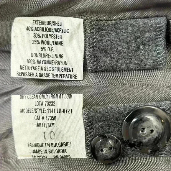 Vintage Wool Blend Pea Coat Single Breasted Neutral Classic Grey Size 10 Petite - Picture 12 of 15